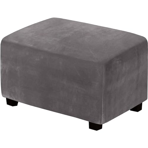 CLGTY Samt Hockerbezug Rechteckig, Abnehmbar Stretch Ottomane Sitzhocker Bezug Antirutsch Hockerbezug Mit Elastisch Unterseite-grau A-85×70CM von CLGTY