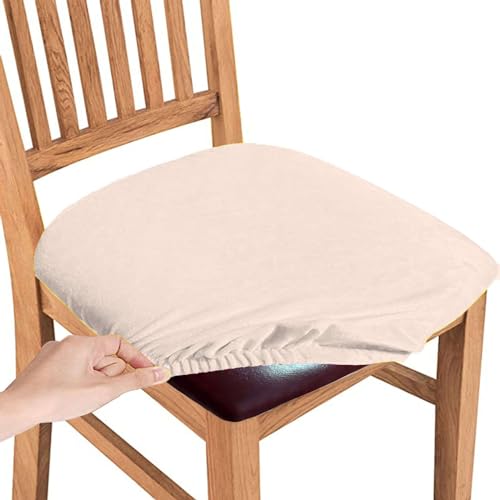 CLGTY Samt Stuhlbezug Sitzfläche Stretch, Weich Abnehmbar Stuhlhussen Antirutsch Waschbar Hussen Für Stühle Für Esszimmer Bar-Beige-6 Stück von CLGTY