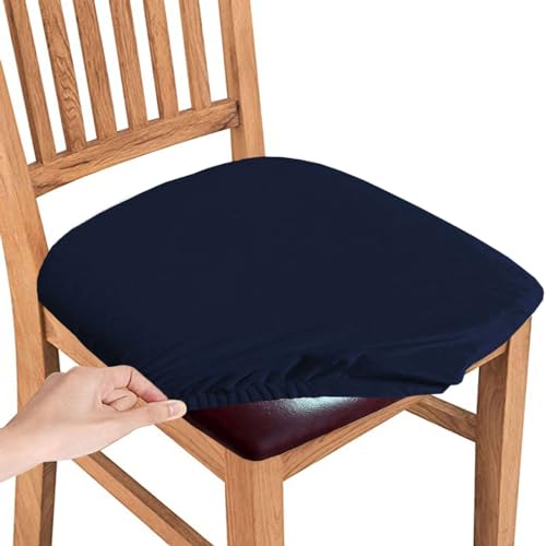 CLGTY Samt Stuhlbezug Sitzfläche Stretch, Weich Abnehmbar Stuhlhussen Antirutsch Waschbar Hussen Für Stühle Für Esszimmer Bar-Navy blau-4 Stück von CLGTY