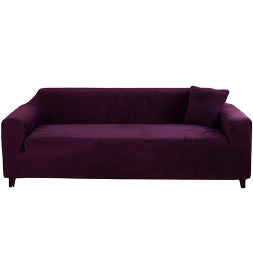 CLGTY Sofa überzug 1/2/3/4 Sitzer,Stretch Sofabezug Weich Samt Couch überzug rutschfest Waschbar Sofahusse Für Wohnzimmer Katze Hund-Violett-4 Sitzer von CLGTY