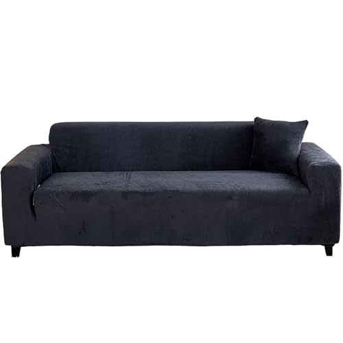 CLGTY Sofa überzug 1/2/3/4 Sitzer,Stretch Sofabezug Weich Samt Couch überzug rutschfest Waschbar Sofahusse Für Wohnzimmer Katze Hund-dunkelgrau-4 Sitzer von CLGTY