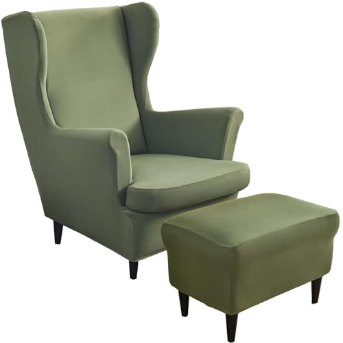 CLGTY Spandex 2 Teilig Ohrensessel Überzug Mit Hockerbezug, Ohrensesselbezüge Mit Ottomane Schonbezug Stretch Ohrensessel Schonbezuge Waschbar Für Wohnzimmer-grün-3 Stück CLGTY Spandex 2 Teilig Ohrensessel Überzug Mit Hockerbezug, Ohrensesselbezüge Mit Ottomane Schonbezug Stretch Ohrensessel Schonbezuge Waschbar Für Wohnzimmer-grün-3 Stück von CLGTY