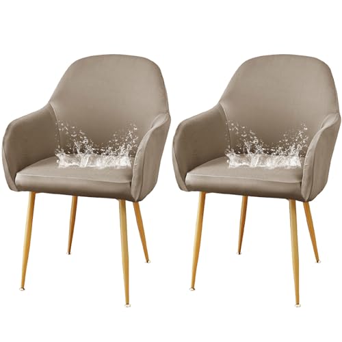 CLGTY Spandex Stuhlhussen Mit Armlehne, Weich Wasserdicht Hussen Für Stühle Mit Armlehnen Abnehmbare Modern Stuhlhussen Mit Elastischem Boden für Esszimmerstühle-Khaki-2 Stück von CLGTY