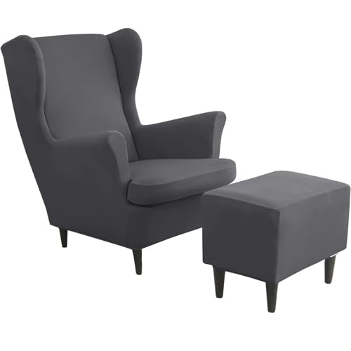 CLGTY Stretch 2 Teilig Ohrensessel Überzug Mit Hockerbezug, Spandex Ohrensesselbezüge Mit Ottomane Schonbezug Weich Abnehmbar Ohrensessel Schonbezuge Für Wohnzimmer-dunkelgrau-3 Stück CLGTY Stretch 2 Teilig Ohrensessel Überzug Mit Hockerbezug, Spandex Ohrensesselbezüge Mit Ottomane Schonbezug Weich Abnehmbar Ohrensessel Schonbezuge Für Wohnzimmer-dunkelgrau-3 Stück von CLGTY