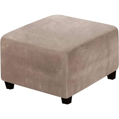 CLGTY Stretch Hockerbezug Quadratisch, Samt Ottomane Sitzhocker Bezug Antirutsch Abnehmbar Wohnzimmer Hockerbezug Für Kind Pet-Taupe-55×55CM von CLGTY