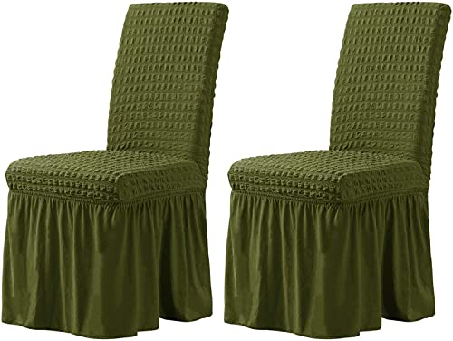 CLGTY Stretch Stuhlbezug 2er Set, Stretch Seersucker Stuhlhussen Mit Rock, Stuhlhussen Für Home Party Hotel Hochzeitszeremonie-Green-Set of 2 von CLGTY