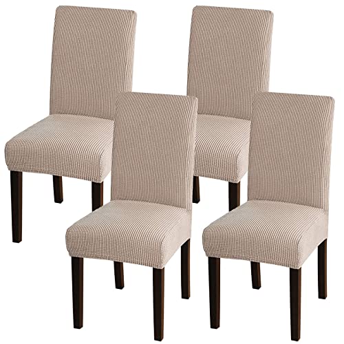 CLGTY Stretch Stuhlhussen, Stretch Jacquard Stoff Abnehmbar Stuhlbezug Sitzbezüge, Stuhlhussen Für Esszimmer, Hotel, Zeremonie-Khaki-4er Set von CLGTY