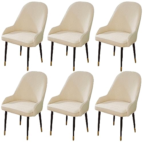 CLGTY Stuhlhussen Mit Armlehne Moderne, Jacquard Stuhlhussen Stretch Weich Sesselbezug Für Bankett Esszimmer-Beige-6 Stück von CLGTY