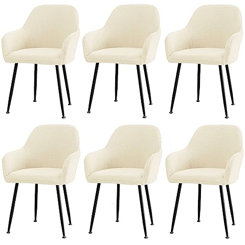 CLGTY Stuhlhussen Mit Armlehne Stretch, Weich Stuhlhussen Abnehmbar Bürostuhl Bezug Waschbar Hussen Für Stühle Für Esszimmer-Beige-6 Stück von CLGTY