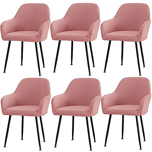 CLGTY Stuhlhussen Mit Armlehne Stretch, Weich Stuhlhussen Abnehmbar Bürostuhl Bezug Waschbar Hussen Für Stühle Für Esszimmer-rosa-6 Stück von CLGTY