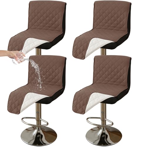 CLGTY Wasserdicht Barhocker Bezug Mit Rückenlehne, 4 Stück rutschfest Stuhlhussen Barhocker Für Katze Fleckschutz Waschbar Stuhlbezug Mit Schnalle Für Bar Esszimmer-Braun A-4pc von CLGTY