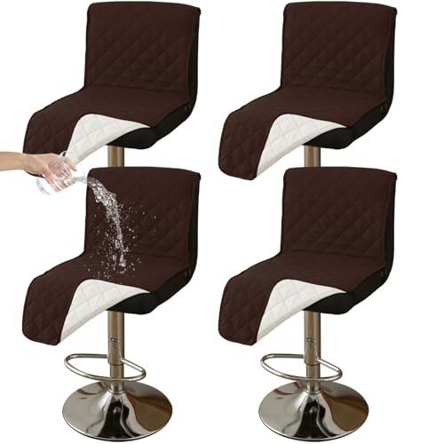 CLGTY Wasserdicht Barhocker Bezug Mit Rückenlehne, 4 Stück rutschfest Stuhlhussen Barhocker Für Katze Fleckschutz Waschbar Stuhlbezug Mit Schnalle Für Bar Esszimmer-Dunkler Kaffee B-4pc von CLGTY