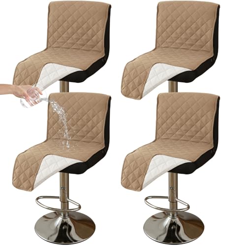 CLGTY Wasserdicht Barhocker Bezug Mit Rückenlehne, 4 Stück rutschfest Stuhlhussen Barhocker Für Katze Fleckschutz Waschbar Stuhlbezug Mit Schnalle Für Bar Esszimmer-Kamel-4pc von CLGTY
