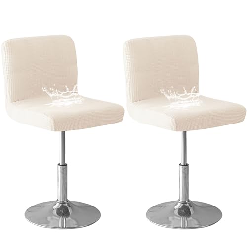 CLGTY Wasserdicht Barhocker Bezug Mit Rückenlehne, Stretch Kariert Quadratisch Stuhlhussen Barhocker Für Zähler Abnehmbar Waschbar Stuhlbezug Für Küche Esszimmer-Creme-2 Stück von CLGTY