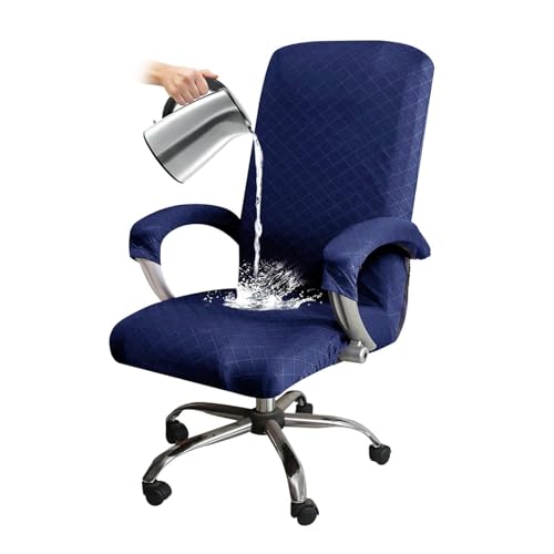 CLGTY Wasserdicht Bürostuhl Bezug, Abnehmbar Sitzbezug Bürostuhl Stretch Mit Reißverschluss Universal Antirutsch Drehstuhl Bezug Für Büro-Navy blau-Large von CLGTY