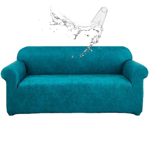 CLGTY Wasserdicht Sofa überzug 4 Sitzer, PU Leder Sofabezug 1 Stück Couch überzug Mit Elastischem Boden Waschbar Sofahusse Für Katze Hund-Türkis-4 Sitzer von CLGTY