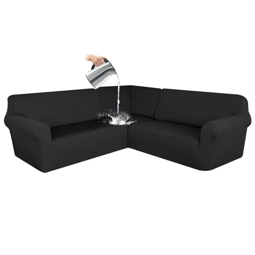 CLGTY Wasserdicht Sofabezug Ecksofa, 3 Stücke Bezug Für Ecksofas L-Form Jacquard Sofa Bezug Eckcouch Antirutsch Sofahusse Für Wohnzimmer-Schwarz-7 Sitzer von CLGTY