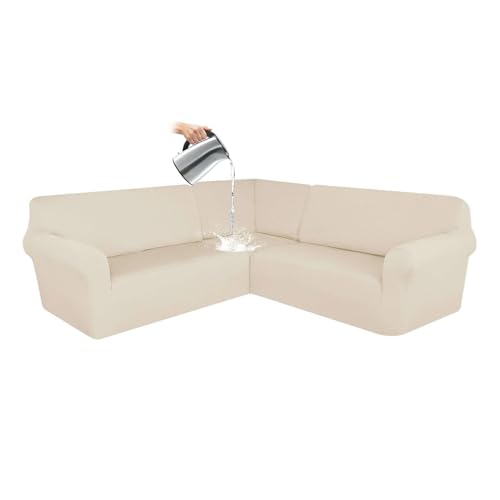 CLGTY Wasserdicht Sofabezug Ecksofa, 3 Stücke Bezug Für Ecksofas L-Form Sofa Bezug Eckcouch Antirutsch Sofahusse Für Wohnzimmer-Beige-5 Sitzer von CLGTY
