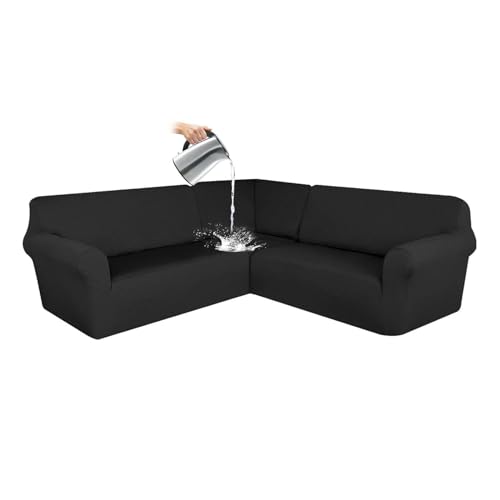 CLGTY Wasserdicht Sofabezug Ecksofa, 3 Stücke Bezug Für Ecksofas L-Form Sofa Bezug Eckcouch Antirutsch Sofahusse Für Wohnzimmer-Schwarz-5 Sitzer von CLGTY