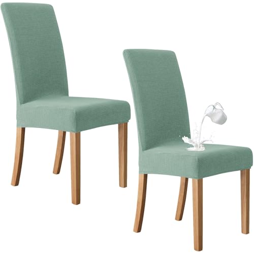 CLGTY Wasserdicht Stuhlhussen 2 Stück, Stretch Kariert Stuhlbezug Abnehmbar waschbar Universal hussen für stühle für Zuhause Bankette Buffetparty-grün-2er Set von CLGTY