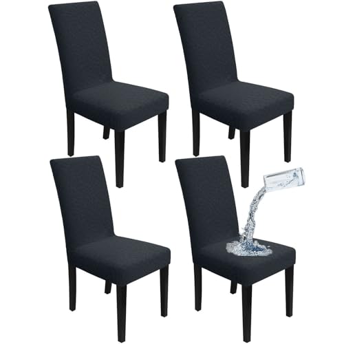 CLGTY Wasserdicht Stuhlhussen 4 Stück, Stretch Kariert Stuhlbezug Abnehmbarer waschbar Universal hussen für stühle für Küche Bankette Wiedervereinigung-dunkelgrau-4er Set von CLGTY