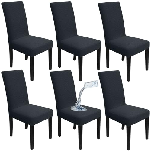 CLGTY Wasserdicht Stuhlhussen 6 Stück, Stretch Kariert Stuhlbezug Abnehmbarer Waschbar Universal Hussen Für Stühle Für Küche Bankette Wiedervereinigung-dunkelgrau-6er Set von CLGTY