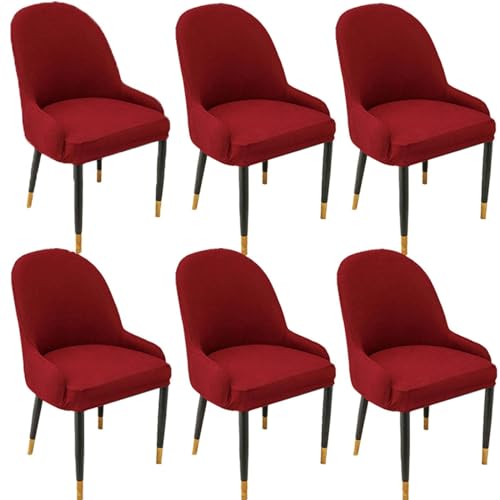 CLGTY Wasserdicht Stuhlhussen Mit Armlehne Stretch, Moderne Stuhlhussen Mit Elastischem Boden Abnehmbar Waschbar Hussen Für Stühle Für Hotel Esszimmer-Weinrot-6 Stück von CLGTY