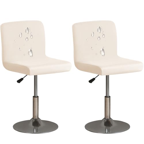 CLGTY Wasserdicht barhocker bezug 2 Stück, Stretch Spandex stuhlhussen barhocker mit Rückenlehne Abnehmbar waschbar Stuhlbezug für Küche Esszimmer Zähler-Creme-2 Stück von CLGTY