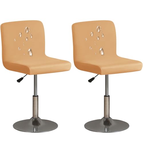 CLGTY Wasserdicht barhocker bezug 2 Stück, Stretch Spandex stuhlhussen barhocker mit Rückenlehne Abnehmbar waschbar Stuhlbezug für Küche Esszimmer Zähler-Kamel-2 Stück von CLGTY