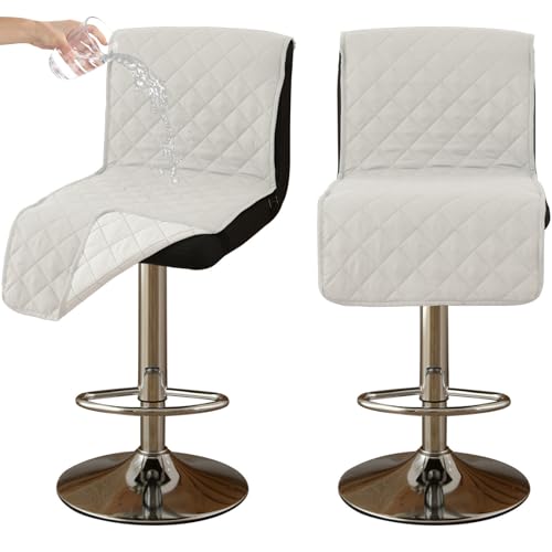 CLGTY Wasserdicht barhocker bezug mit Rückenlehne, 2 Stück rutschfest stuhlhussen barhocker für Katze Fleckschutz waschbar Stuhlbezug mit Schnalle für Bar Esszimmer-Creme-2pc von CLGTY