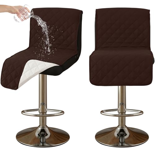 CLGTY Wasserdicht barhocker bezug mit Rückenlehne, 2 Stück rutschfest stuhlhussen barhocker für Katze Fleckschutz waschbar Stuhlbezug mit Schnalle für Bar Esszimmer-Dunkler Kaffee B-2pc von CLGTY