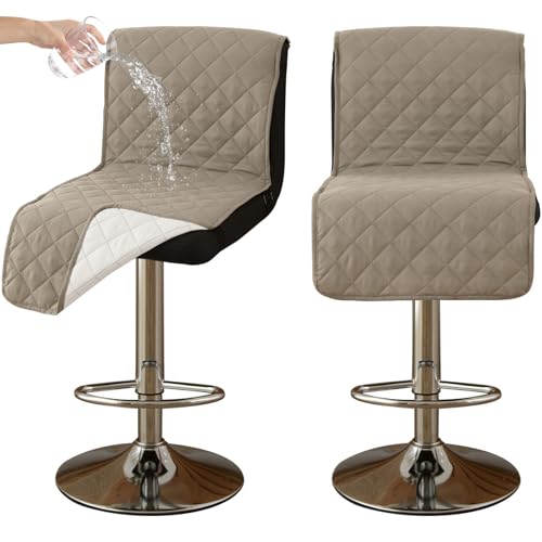 CLGTY Wasserdicht barhocker bezug mit Rückenlehne, 2 Stück rutschfest stuhlhussen barhocker für Katze Fleckschutz waschbar Stuhlbezug mit Schnalle für Bar Esszimmer-Khaki A-2pc von CLGTY
