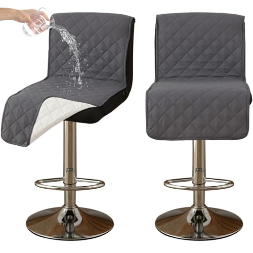 CLGTY Wasserdicht barhocker bezug mit Rückenlehne, 2 Stück rutschfest stuhlhussen barhocker für Katze Fleckschutz waschbar Stuhlbezug mit Schnalle für Bar Esszimmer-grau B-2pc von CLGTY
