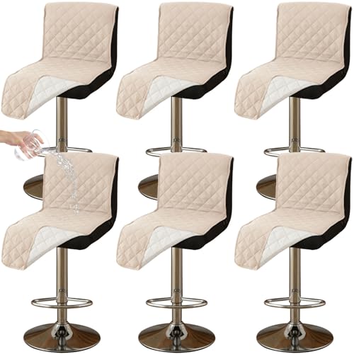CLGTY Wasserdicht barhocker bezug mit Rückenlehne, 6 Stück rutschfest stuhlhussen barhocker für Katze Fleckschutz waschbar Stuhlbezug mit Schnalle für Bar Esszimmer-Beige-6pc von CLGTY