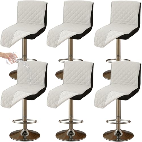 CLGTY Wasserdicht barhocker bezug mit Rückenlehne, 6 Stück rutschfest stuhlhussen barhocker für Katze Fleckschutz waschbar Stuhlbezug mit Schnalle für Bar Esszimmer-Creme-6pc von CLGTY