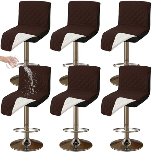 CLGTY Wasserdicht barhocker bezug mit Rückenlehne, 6 Stück rutschfest stuhlhussen barhocker für Katze Fleckschutz waschbar Stuhlbezug mit Schnalle für Bar Esszimmer-Dunkler Kaffee B-6pc von CLGTY