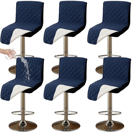 CLGTY Wasserdicht barhocker bezug mit Rückenlehne, 6 Stück rutschfest stuhlhussen barhocker für Katze Fleckschutz waschbar Stuhlbezug mit Schnalle für Bar Esszimmer-Navy blau-6pc von CLGTY