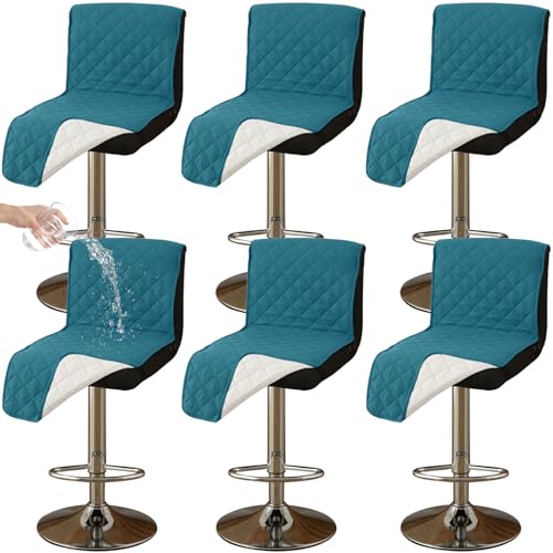 CLGTY Wasserdicht barhocker bezug mit Rückenlehne, 6 Stück rutschfest stuhlhussen barhocker für Katze Fleckschutz waschbar Stuhlbezug mit Schnalle für Bar Esszimmer-Türkisblau-6pc von CLGTY