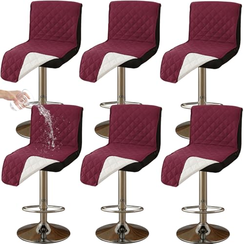 CLGTY Wasserdicht barhocker bezug mit Rückenlehne, 6 Stück rutschfest stuhlhussen barhocker für Katze Fleckschutz waschbar Stuhlbezug mit Schnalle für Bar Esszimmer-Weinrot-6pc von CLGTY
