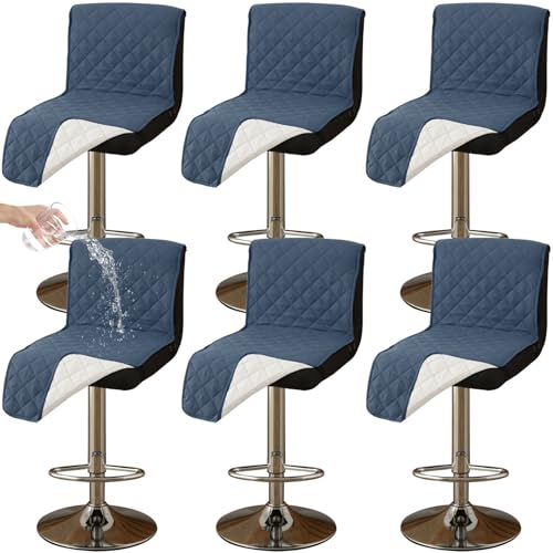 CLGTY Wasserdicht barhocker bezug mit Rückenlehne, 6 Stück rutschfest stuhlhussen barhocker für Katze Fleckschutz waschbar Stuhlbezug mit Schnalle für Bar Esszimmer-blau-6pc von CLGTY
