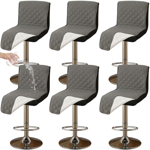CLGTY Wasserdicht barhocker bezug mit Rückenlehne, 6 Stück rutschfest stuhlhussen barhocker für Katze Fleckschutz waschbar Stuhlbezug mit Schnalle für Bar Esszimmer-grau A-6pc von CLGTY