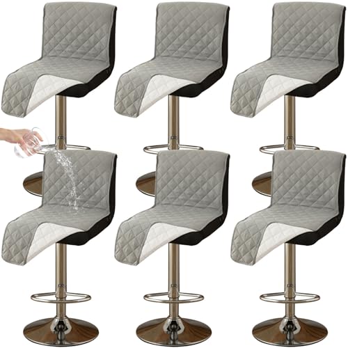 CLGTY Wasserdicht barhocker bezug mit Rückenlehne, 6 Stück rutschfest stuhlhussen barhocker für Katze Fleckschutz waschbar Stuhlbezug mit Schnalle für Bar Esszimmer-hellgrau-6pc von CLGTY