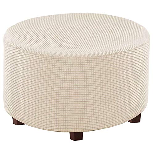 Elastischer Sitzhocker, rund, Jacquard, weicher Fußhocker, waschbar, elastisch, faltbar, für Wohnzimmer, Beige, Größe S: 48–55 cm von CLGTY