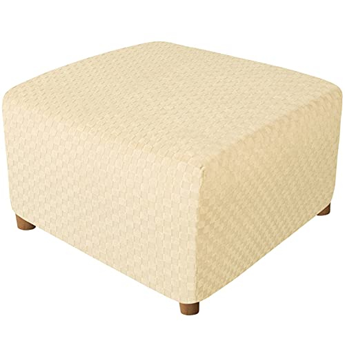 Quadratisch Hockerbezug, Stretch Hocker Bezug Jacquard Ottoman Covers Elastische Bezug Für Fußhocker Ottomane Bezug Mit Elastischem Boden-Beige-groß von CLGTY