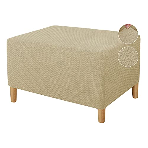 Stretch Hockerbezug, Elastische Jacquard Hocker Bezug Weiche Ottoman Covers Bezug Für Fußhocker Elastischem Boden Maschinenwaschbar Für Wohnzimmer-Beige-Klein von CLGTY