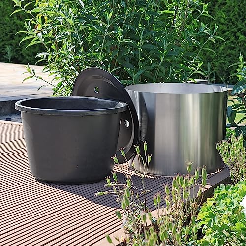 Brunnenbecken Set 30L mit ø 45cm GFK Deckel Edelstahl Beckenumrandung PE Springbrunnenbecken rund für Balkon Terrasse Garten von CLGarden