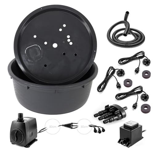 CLGarden 88cm Springbrunnenbecken Set mit großem 150 Liter Wasserbecken und GFK Abdeckung Springbrunnenpumpe SP3 DIY LED Belechtung von CLGarden