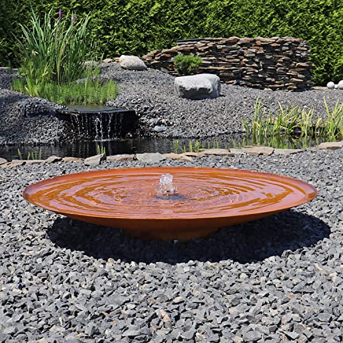 CLGarden Cortenstahl Wasserschale SCWS120 Gartenbrunnen Komplett Set groß mit 120cm Rost Brunnenschale flach von CLGarden