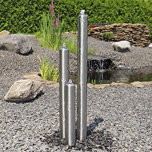CLGarden Edelstahl Säulenbrunnen ESB1 mit 3 Säulen 100cm Gartenbrunnen Wasserspiel Brunnen Außenbereich Springbrunnen mit LED Beleuchtung 12V von CLGarden