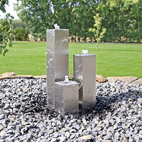 CLGarden Edelstahl Springbrunnen ESB8 Design Säulenbrunnen eckig mit LED Beleuchtung Wasserspiel Set von CLGarden